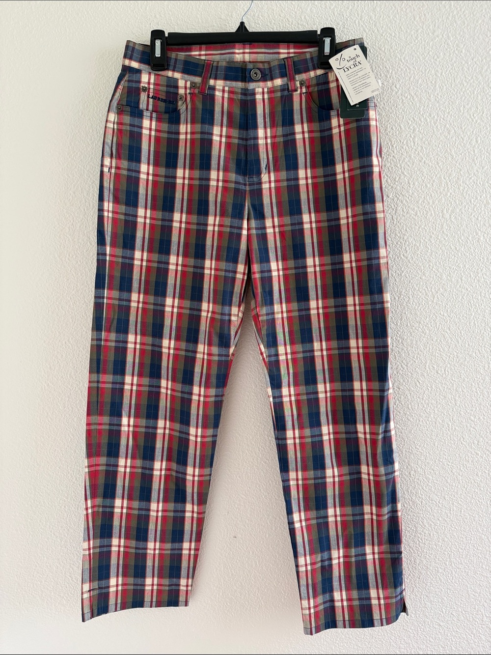 NWT Lauren Ralph Lauren Plaid Trousers Red, Navy & Cream Plaid Size 10